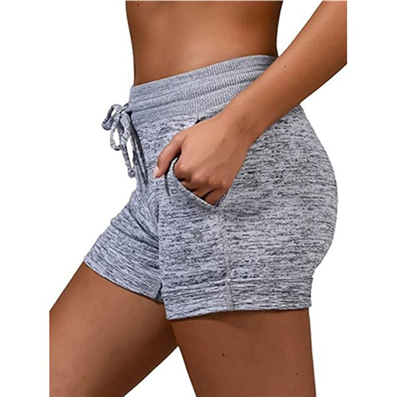 Daily Summer Casual Blending Yoga Elastic Waist Soft Solid With Drawstring Home Gym Women Shorts Running Sports Wear