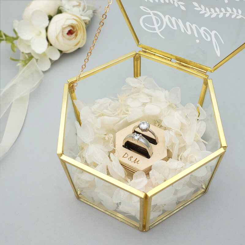 Caja de anillo de cristal personalizada, soporte de anillo de boda, caja de joyería de compromiso, caja de boda