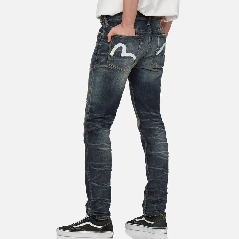 Retro japońskie Style nowe męskie małe mewa dżinsy z nadrukami dżins wysokiej jakości hip-hopowe długie proste dżinsy styl japoński