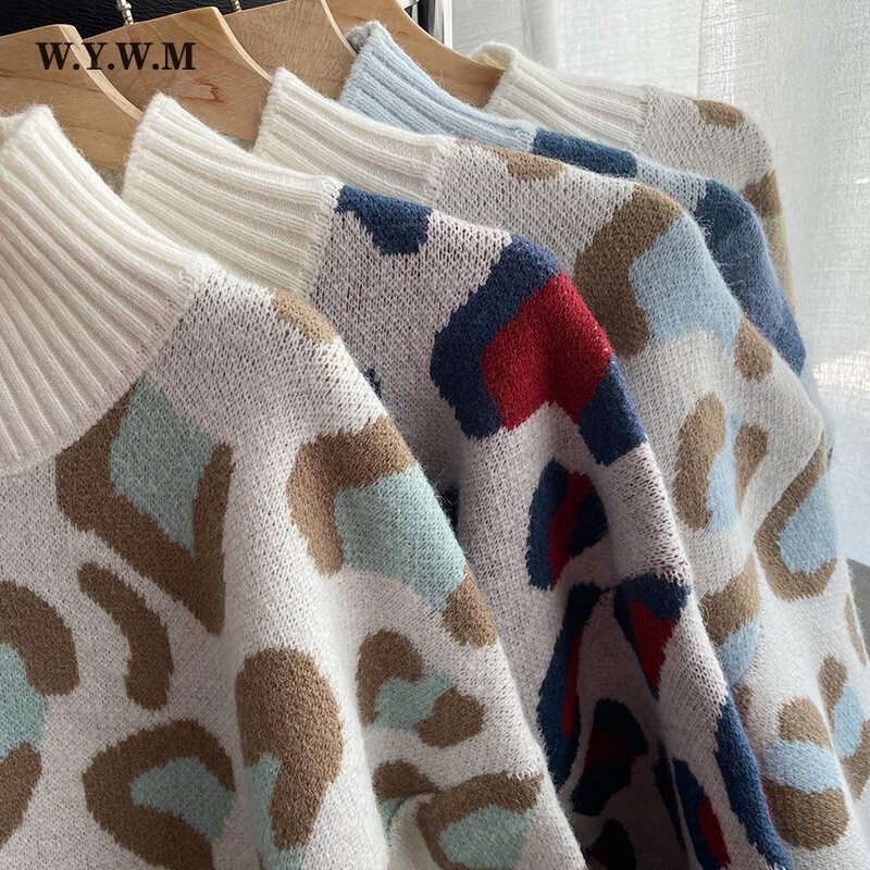 WYWM – pull imprimé léopard pour femme, basique, ample, tricoté, col rond, surdimensionné, vêtements chauds, nouvelle collection hiver 2022