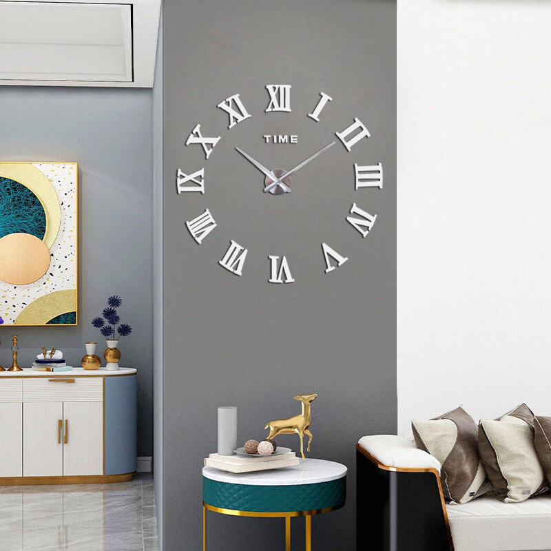 Muhsein ساعة الحائط الحديثة ثلاثية الأبعاد الأرقام الرومانية ساعة كبيرة الحجم لتقوم بها بنفسك الجدار ملصق ساعة ديكور المنزل كتم كوارتز ساعة شحن مجاني