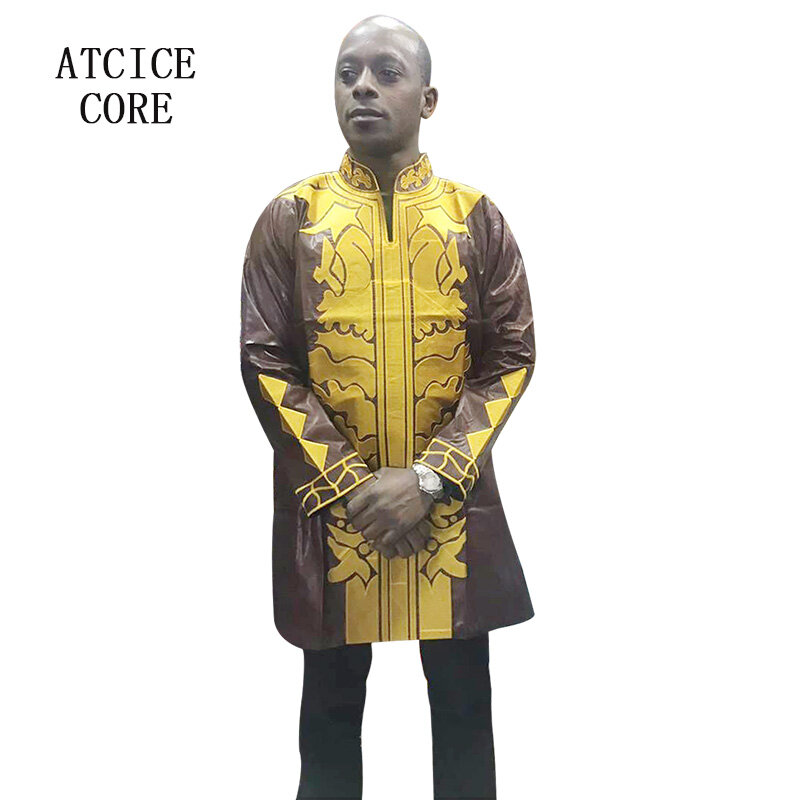 Vestido africano para o homem terno bazin riche bordado design longo topo com calças