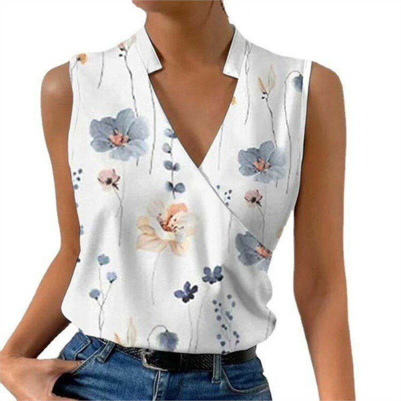 Casual V-neck Comfortable Casual Pullover 2023 Summer Digital Printing Sleeveless Womens Top T-shirt Tank Top Blusas Sexys Mujer