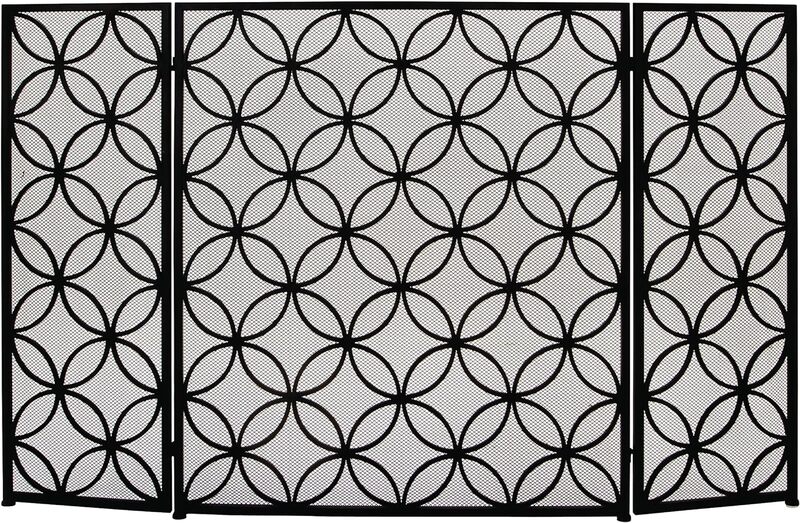 Pantalla de chimenea rectangular con patrones geométricos, 48 "x 1" x 30 ", negro