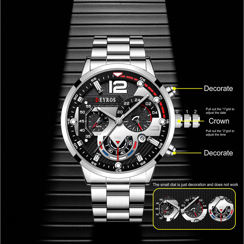 Relógio de pulso de quartzo de aço inoxidável de luxo dos homens da forma relógio de pulso de quartzo calendário luminoso relógio de negócios casual relogio masculino