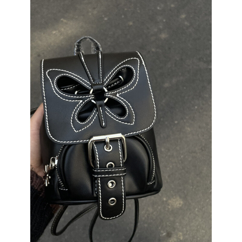 女性のための蝶のデザインのミニバックパック,レトロなスタイルの小さなバックパック,くり抜かれた,女性のためのエレガントな黒のバッグ