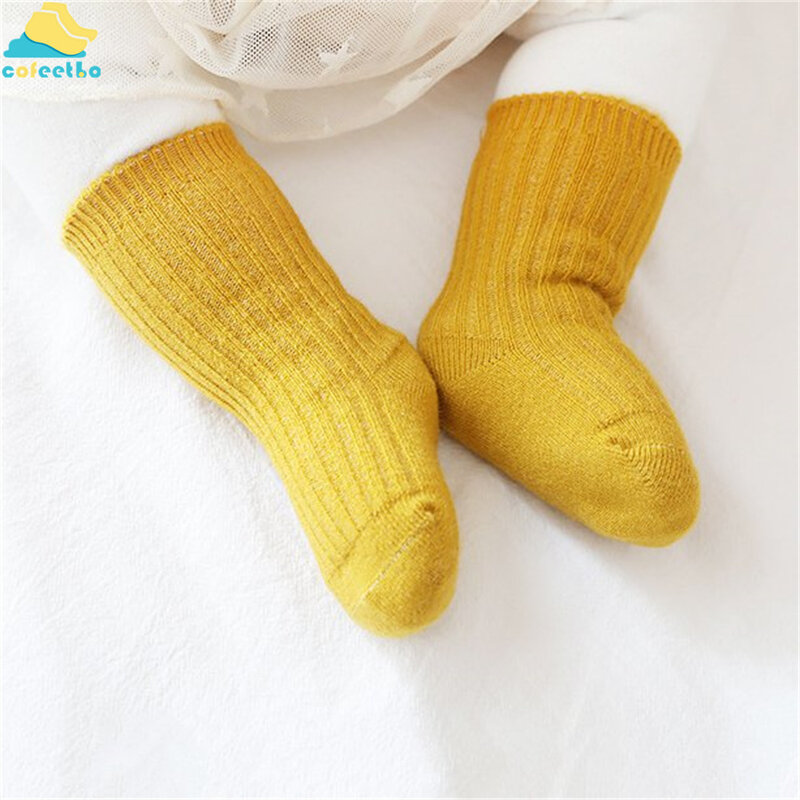 Solid Color Striped Baby Socks Plush Thicken Warm Soft Cotton Breathable Floor Socks for Infant Toddle Kids Winter Foot Socks