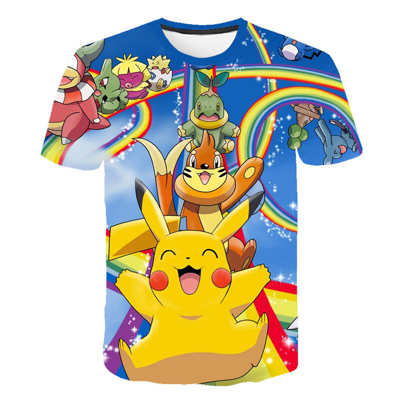2021 verão moda unisex pikachu camiseta crianças meninos dos desenhos animados 3d manga curta t bebê crianças topos para meninas roupas 4-14 y