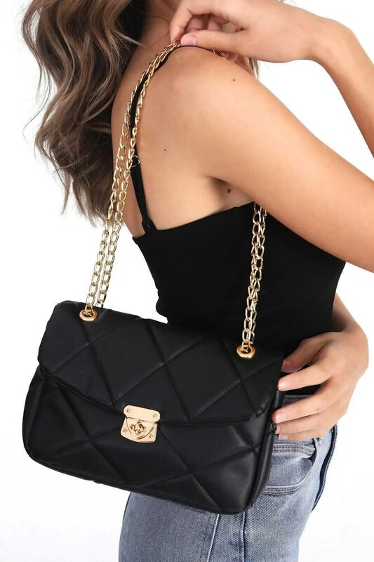 Women's Black Hand And Shoulder Quilted Bag