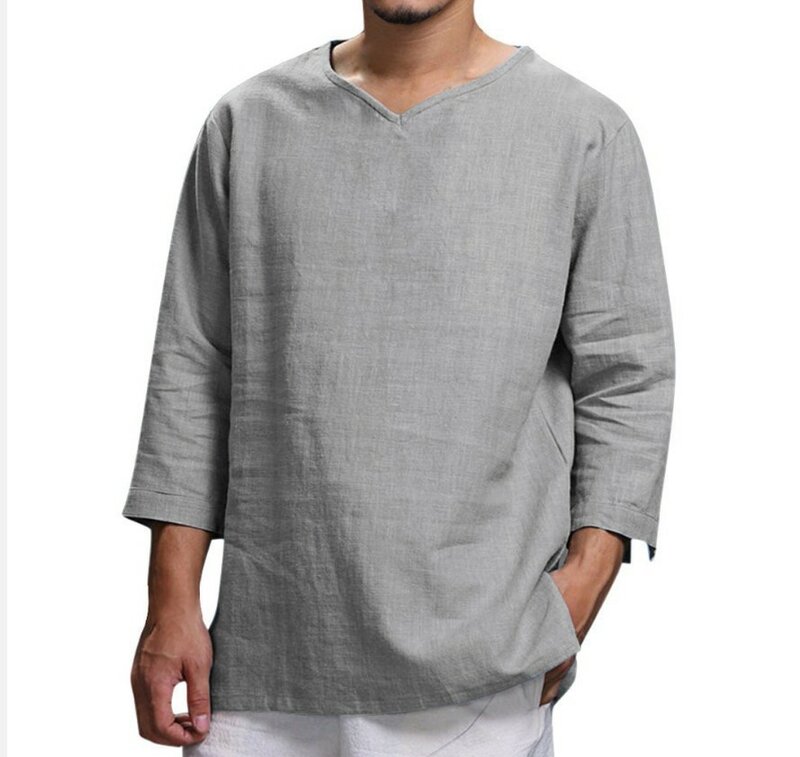 Chemisier décontracté en coton et lin pour homme, chemise ample à manches longues, printemps-automne, 2023
