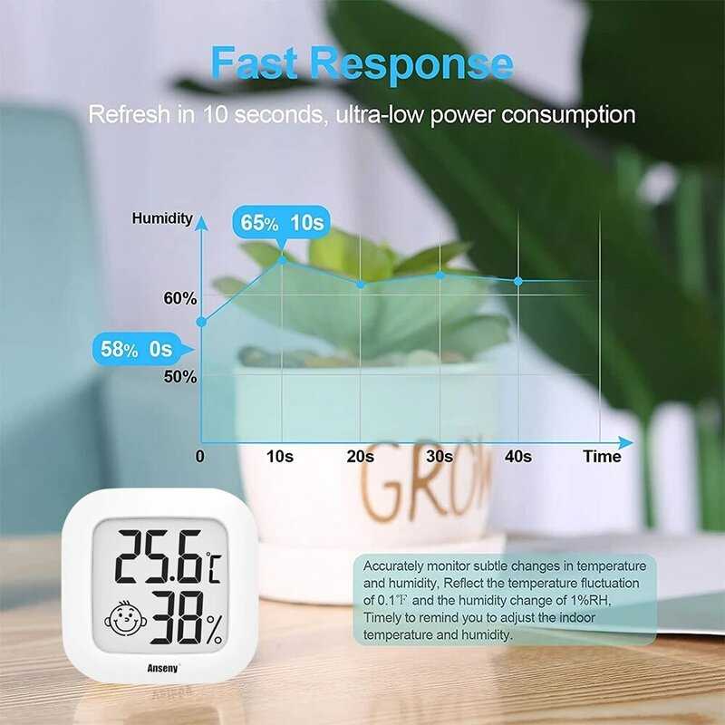 Temea – Mini thermomètre et hygromètre numérique d'intérieur, 4 pièces, affichage LCD, capteur d'humidité et de température