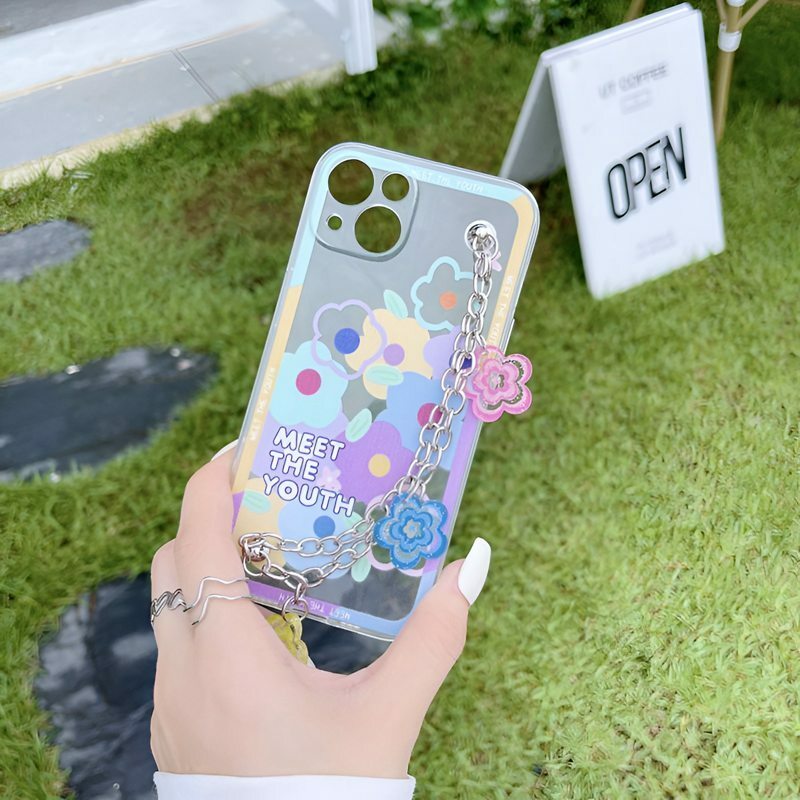 Smiley Flower Chain Rope Soft Silicone Phone Case For Xiaomi Mi 12 11T 10T 9T 11 Lite 11i Poco X3 NFC F3 M4 M3 Pro Lanyard Cover