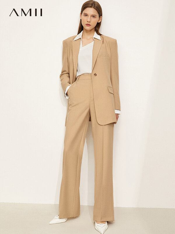 Amii Minimalism ผู้หญิง Blazer แฟชั่น Blazer Coat Vneck ปุ่มเสื้อกั๊กกางเกงผู้หญิง Elegant หญิงหญิงเสื้อผ้า12170408