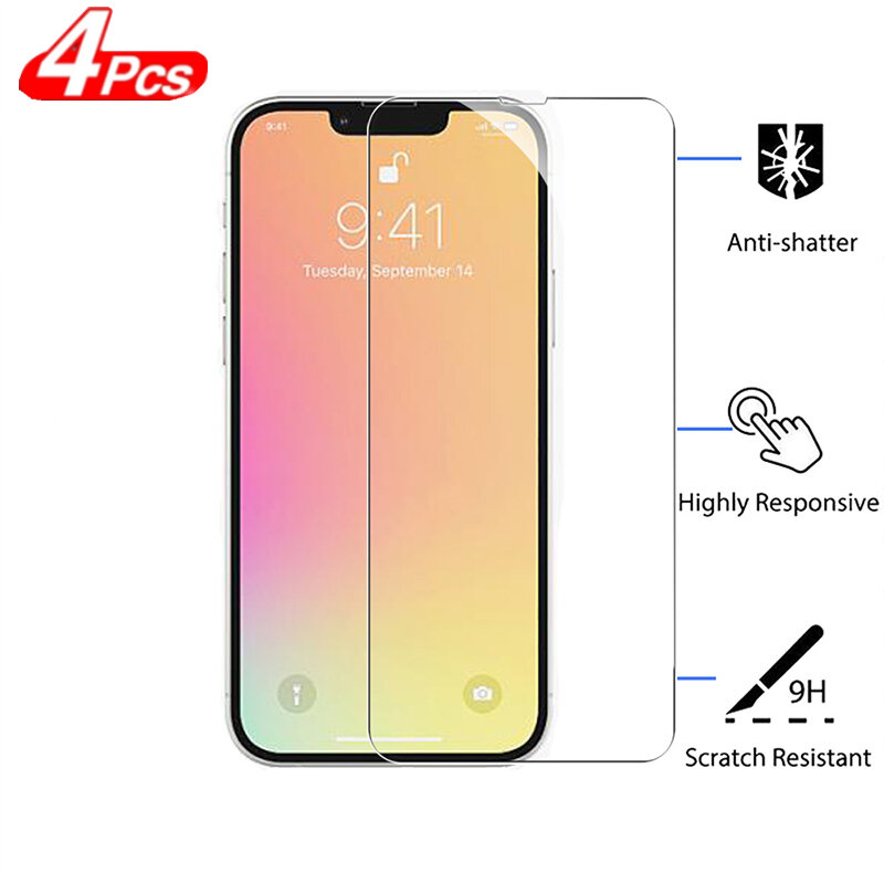 4PCS HD Tempered Glass Support For iPhone 11 12 13 Pro Max iPhone X XR 7 8 Plus 6S 5S 4S Mini Xs Max SE 2020 Protect Glass Film