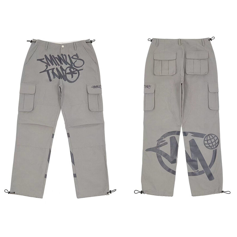 Брюки-карго минус с двумя карманами для мужчин и женщин, свободные брюки-багги в уличном стиле, прямые широкие брюки в стиле рок Харадзюку, весна-осень