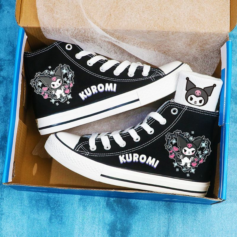 Cosplau Anime Shoes Kulomis Kawaii Shoes Free Socks Canvas Sneakers Cute Cartoon Fashion Casual Sports High and Low Canvas Shoe
