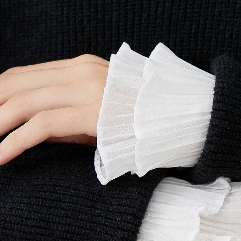 Fake Flare Ruffle Sleeves Girls Pleated False Cuffs for Women Sweater Wrist Warmers Female White Horn Cuffs Accessories