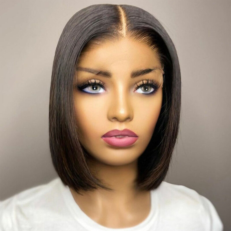 12Inch 180%Density Short Straight Synthetic Lace Front Wig For Women With Baby Hair Heat Resistant Fiber Hair Daily Wig