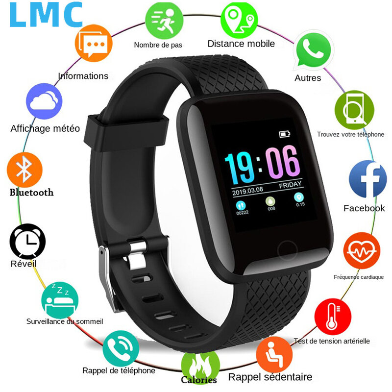 LMC Plus braccialetto intelligente braccialetto sportivo braccialetto con schermo a colori D13 pedometro sportivo frequenza di promemoria Bluetooth pressione sanguigna Consegna rapida