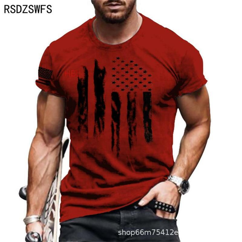 Camiseta con estampado 3D de bandera americana para hombre, camiseta de manga corta con cuello redondo, transpirable, holgada, de gran tamaño, ropa de verano