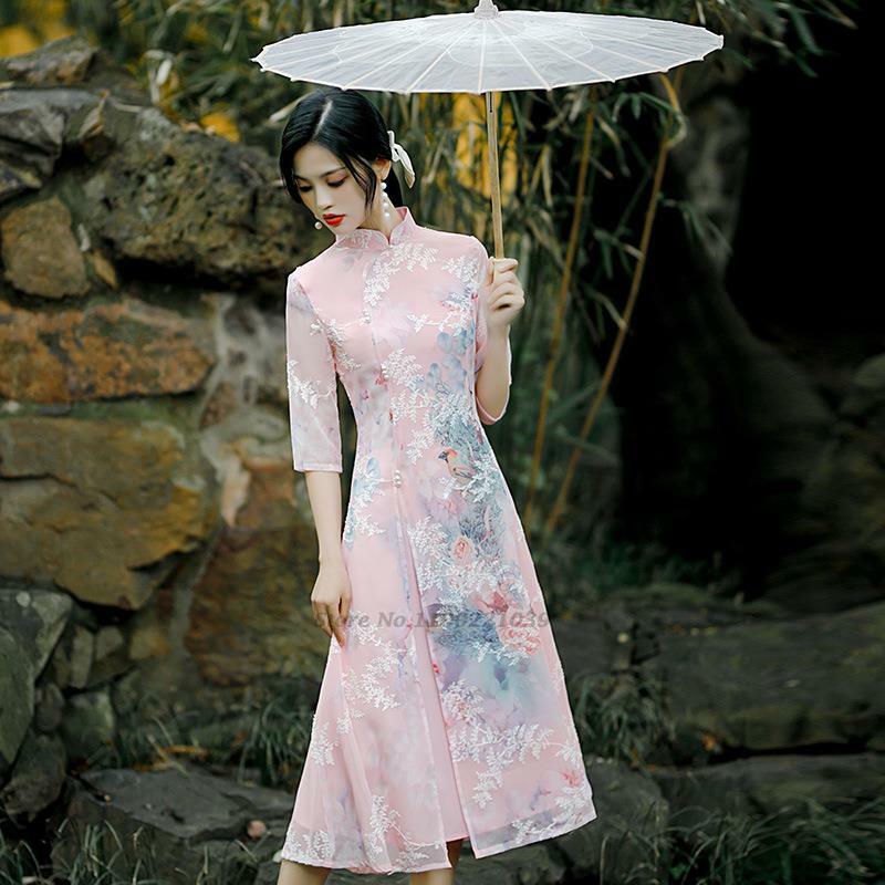 Vestido chino elegante de ao dai cheongsam, vestido oriental de aodai, qipao, ropa de vietnam, vestido de fiesta elegante, qipao, 2023