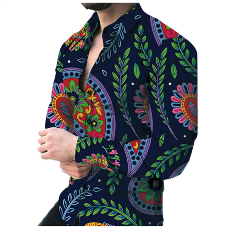 Мужская Повседневная рубашка с длинным рукавом и 3D-принтом, весна-лето 2023, мужская рубашка с лацканами, пуговицами и длинными рукавами
