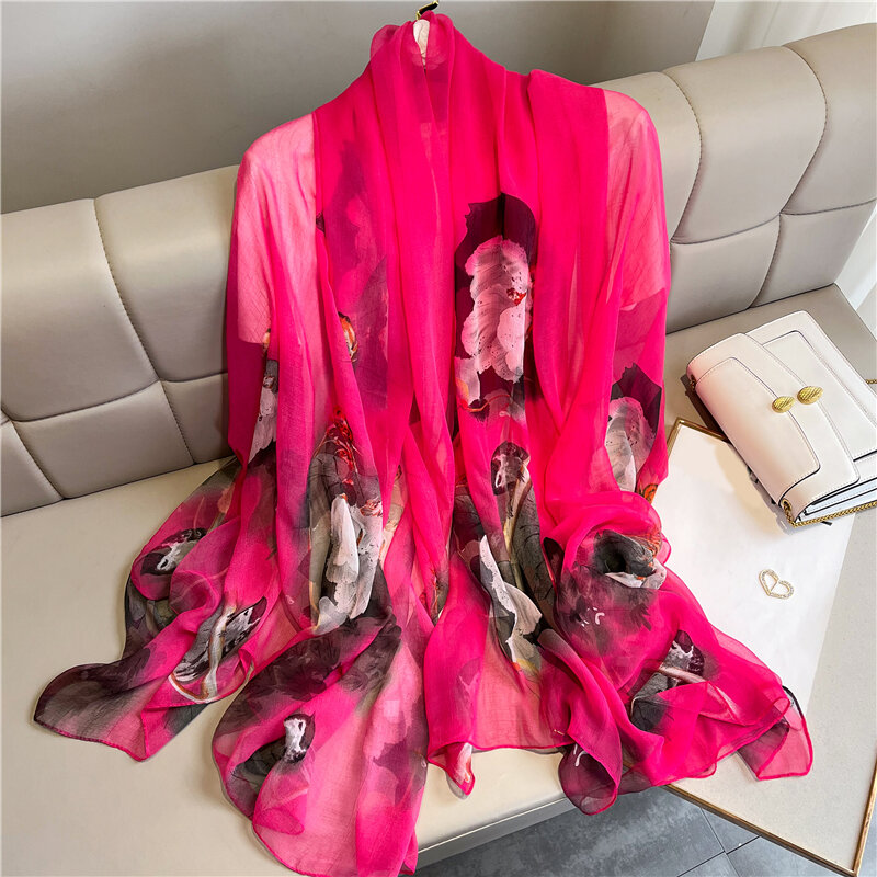 Тонкая мягкая Мерцающая шелковая Цветочная повязка на голову, бандана, женский платок, пляжные палантины, новинка 2022