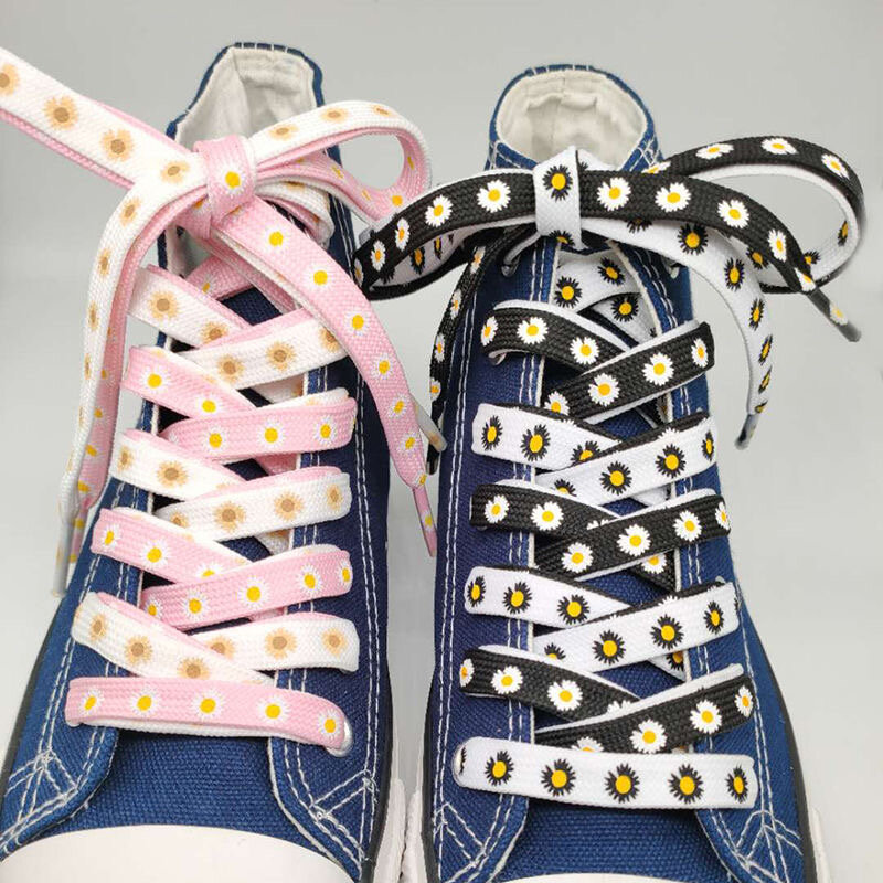 Cordones de zapatos planos con flor de cerezo de margaritas, 1 par, a la moda