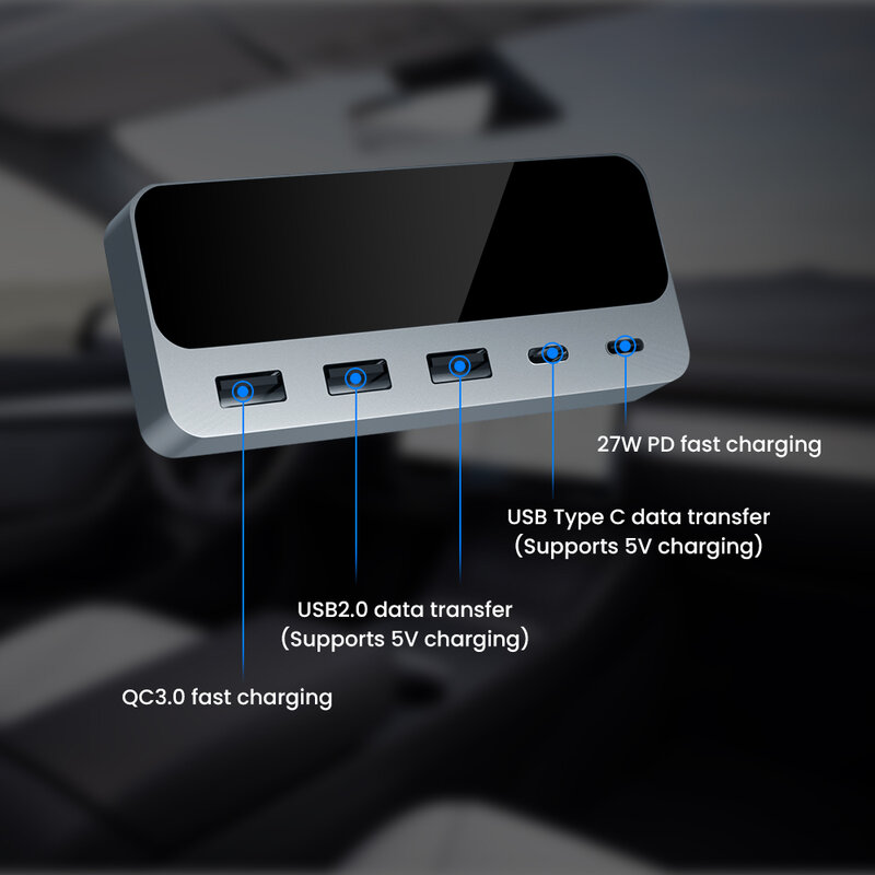테슬라 2021-2022 모델 3 모델 Y 27W 고속 충전기, 지능형 도킹 스테이션 USB 션트 허브 장식 인테리어 액세서리