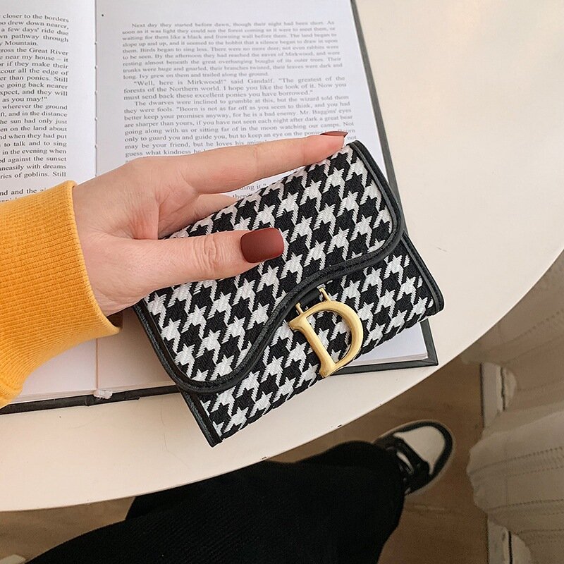2022 nova xadrez retro carteira para as mulheres simples moda dobrável titular do cartão meninas mini carteira senhora bolsa da moeda do sexo feminino saco de embreagem