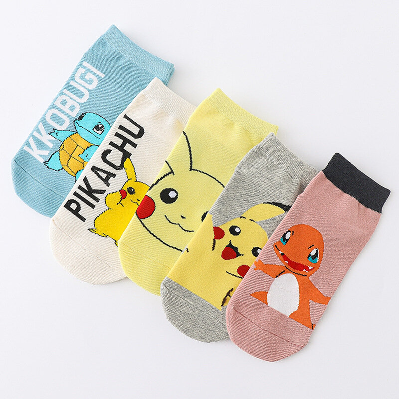 5 Pairs Casual Summer Pikachu Women Socks Cartoon Japanese Fashion Socks Kawaii Harajuku Cotton Short Socks Anime Cute Socks