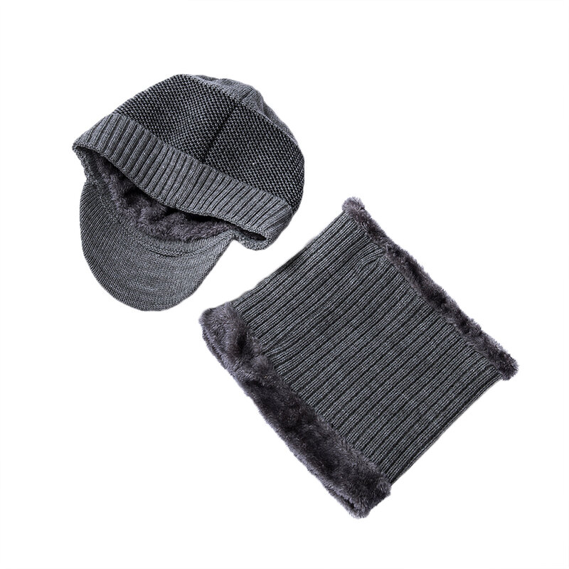 Men's Knitted Hat Scarf Set Thick Fleece Lined Winter Skull Cap Scarf Sets Outdoor Activities Cap Scarf Suits