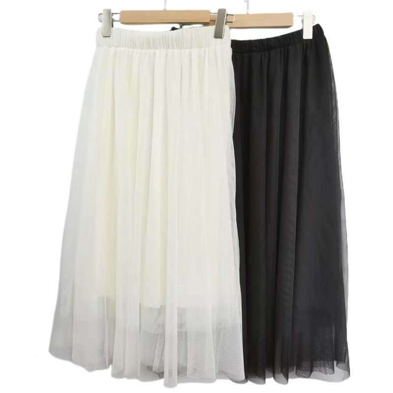 Three-layer new mesh big swing one line sagging commuting flow slender style everything with half gauze skirt