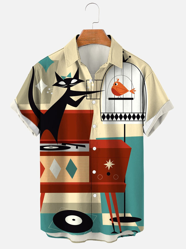 2022 Hawaiian Shirt Männer Sommer 3d Katze Gedruckt Shirts Für Männer Urlaub Kurzarm Strand Tops T Shirt Männer Übergroßen bluse