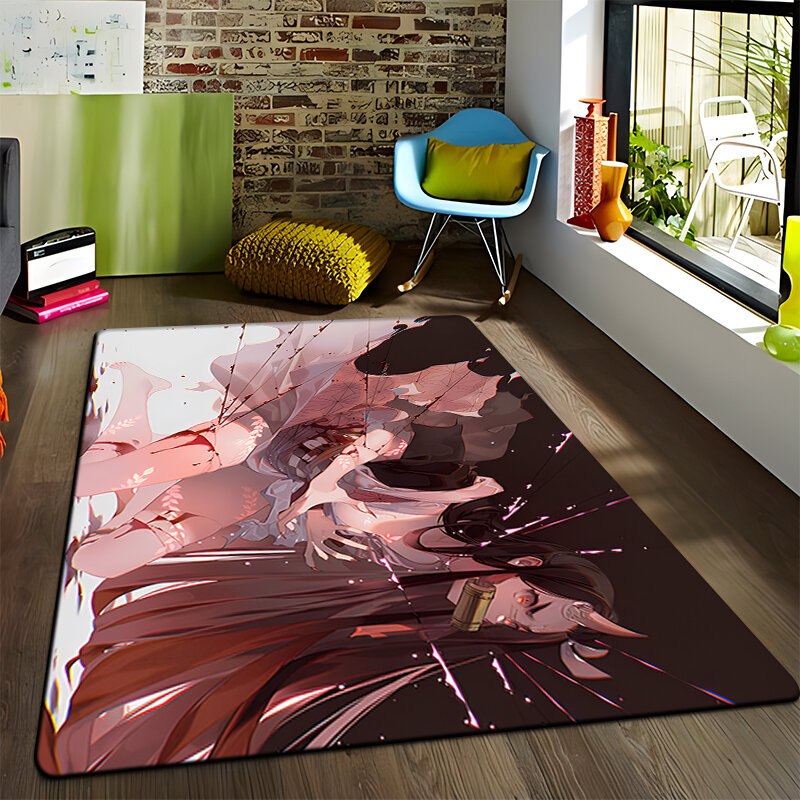 Demon Slayer-alfombra de suelo con estampado 3D para adultos, alfombra grande de franela suave para interiores, sala de estar, papel de Anime