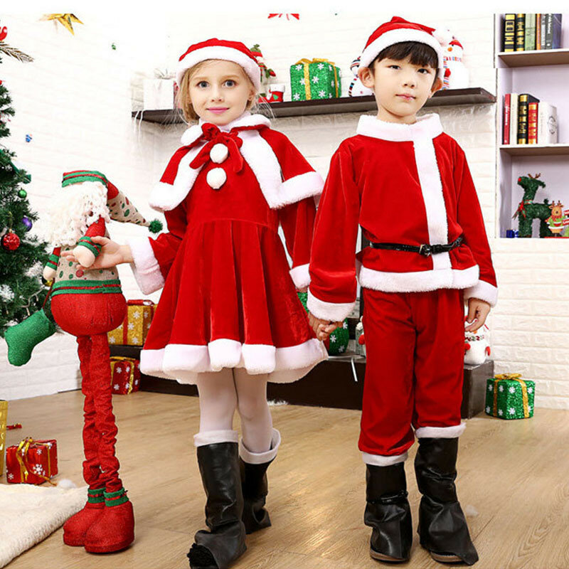 Conjunto de roupas de Papai Noel para crianças, pai e Natal, fantasia cosplay para crianças, ano novo, meninos e meninas