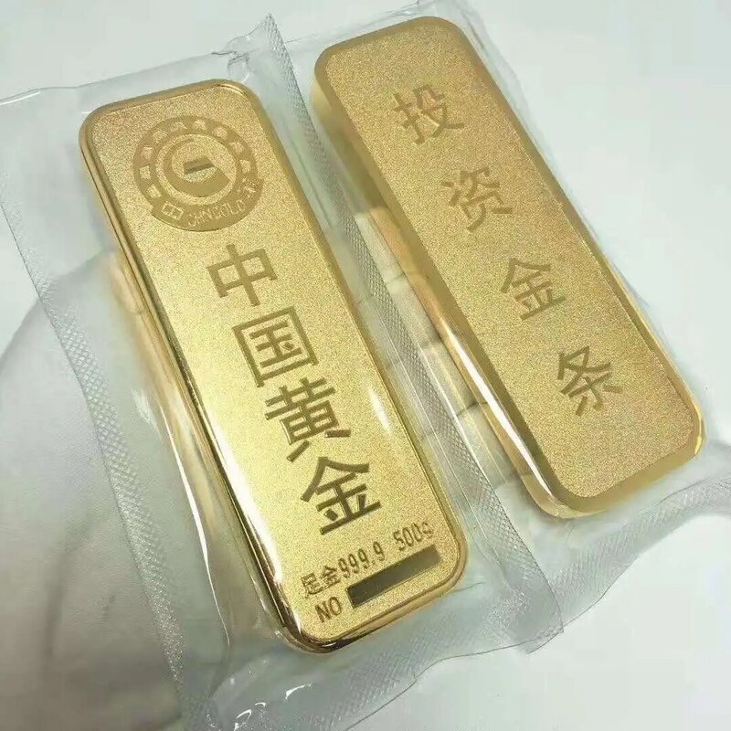 Simulação de ouro tijolo, cobre puro dourado cheio de peso amostra adereços barra de ouro, loja banco exibir decoração decorat