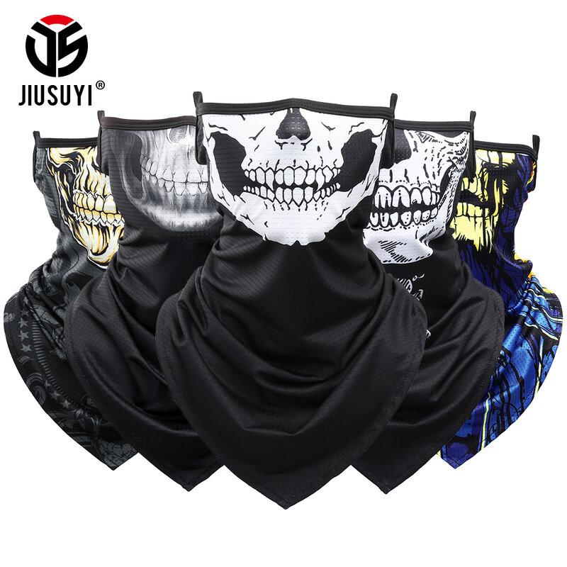 Summer Hanging Ear Triangle Scarf Ice Cool Breathable Bandana Outdoor Cycling Fishing Sunscreen Windproof Skull Print Face Cover