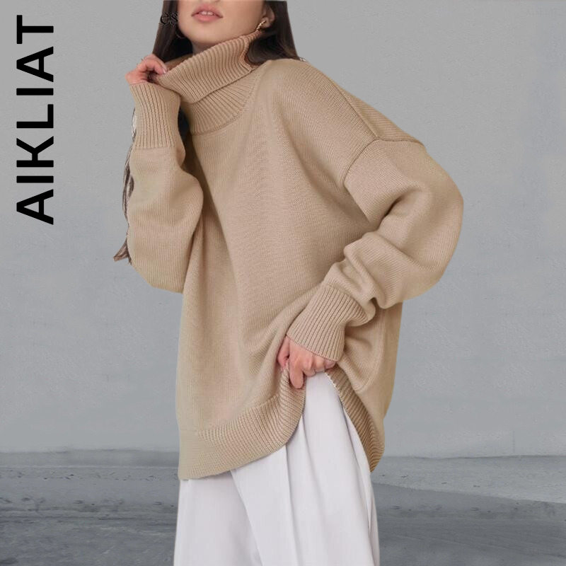 Aikliat ถักคอเต่าผู้หญิงเสื้อกันหนาวแฟชั่นราคาถูกสาวผู้หญิง Streetwear Harajuku ถักเสื้อกันหนาวสบายๆหญิง