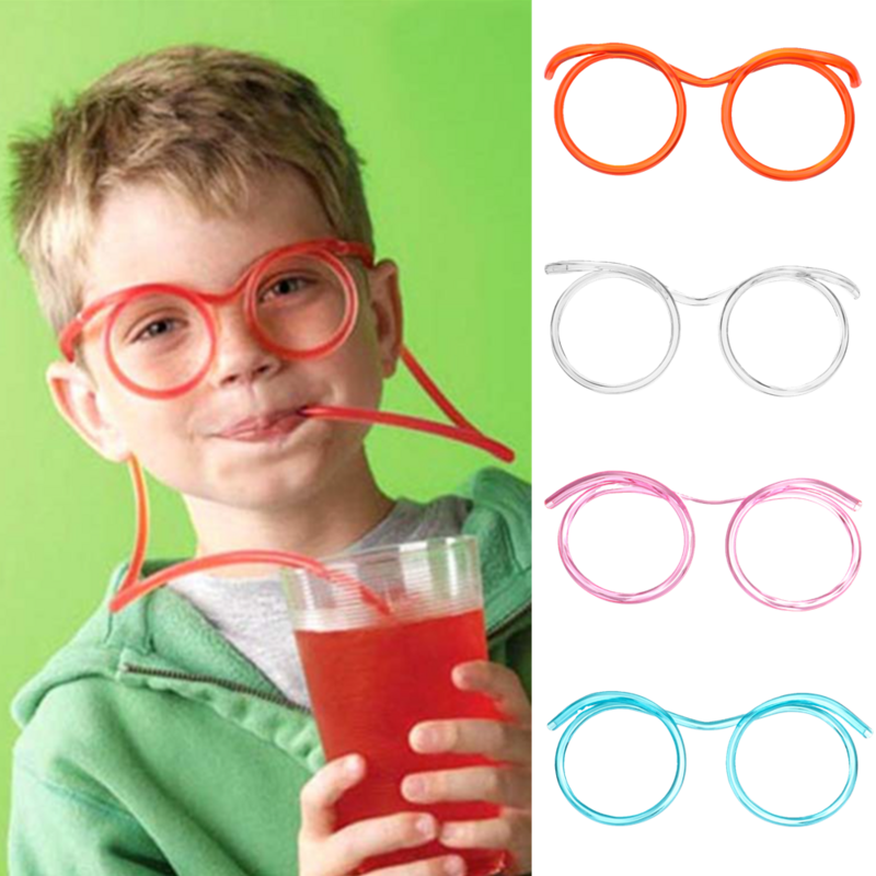 1Pc Creativity Funny Soft PVC Straw Glasses Flexible Drinking Straws Kids Party Supplies Accessories Gift For Boy Girls