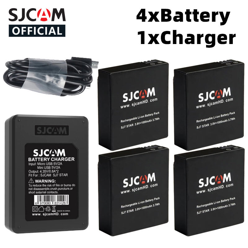 Original SJCAM 4pcs Battery + Dual Charger For SJ4000 SJ5000 SJ5000X M10 M20 SJ6 SJ7 SJ8 Pro SJ9 SJ10 PRO SJ10X Action Camera