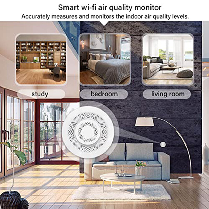 Tuya WiFi CO2 Hcho VOC เครื่องตรวจจับ Air Monitor ฟอร์มาลดีไฮด์คาร์บอนไดออกไซด์เซ็นเซอร์อัตโนมัติคำเตือนเครื่...