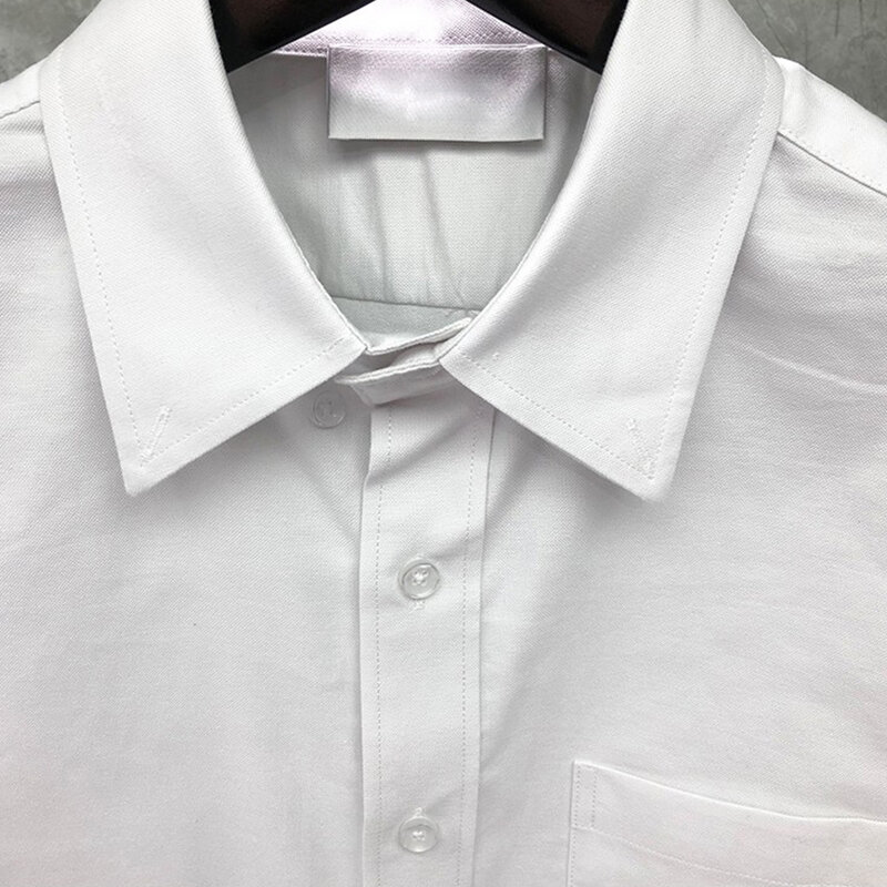 TB THOM Men's Summer Oxford Short Sleeve Turndown Collar Black and Red Bar Smart Formal Shirt Casual White Shirt Plussize Shitrs