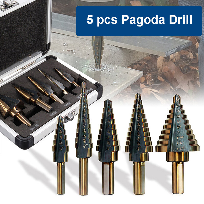 5pcs Drll Bits HSS Titanium High Speed Steel Cobalt Step Drill Bit Set Center Punch for Accurate Locator