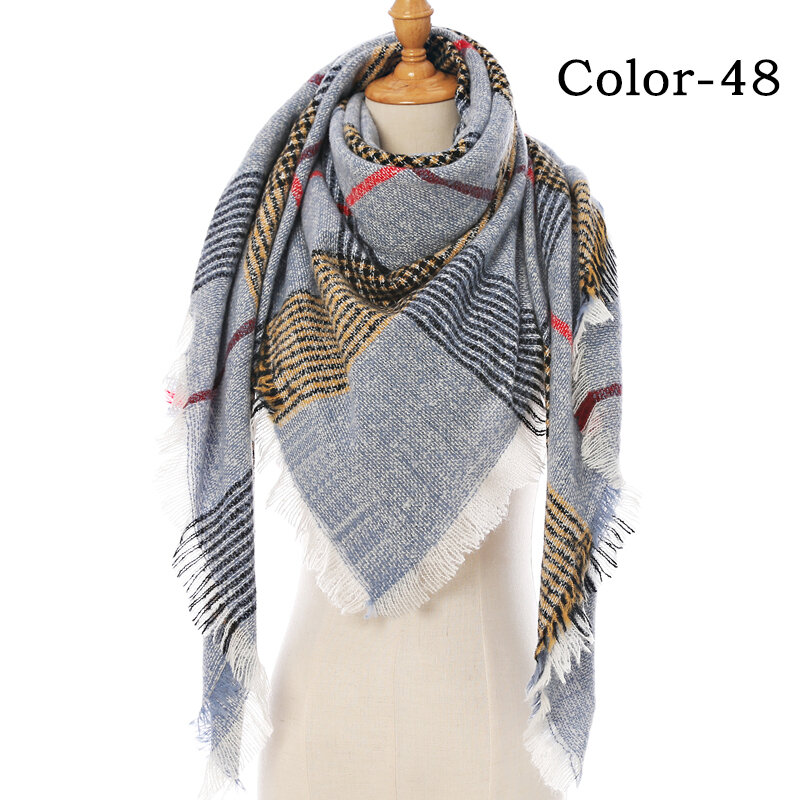 2022 Women Scarf Casual Plaid Cashmere Scarves Lady Winter Shawl and Wraps Bandana Female Knitted Foulard Triangle Neck Stoles