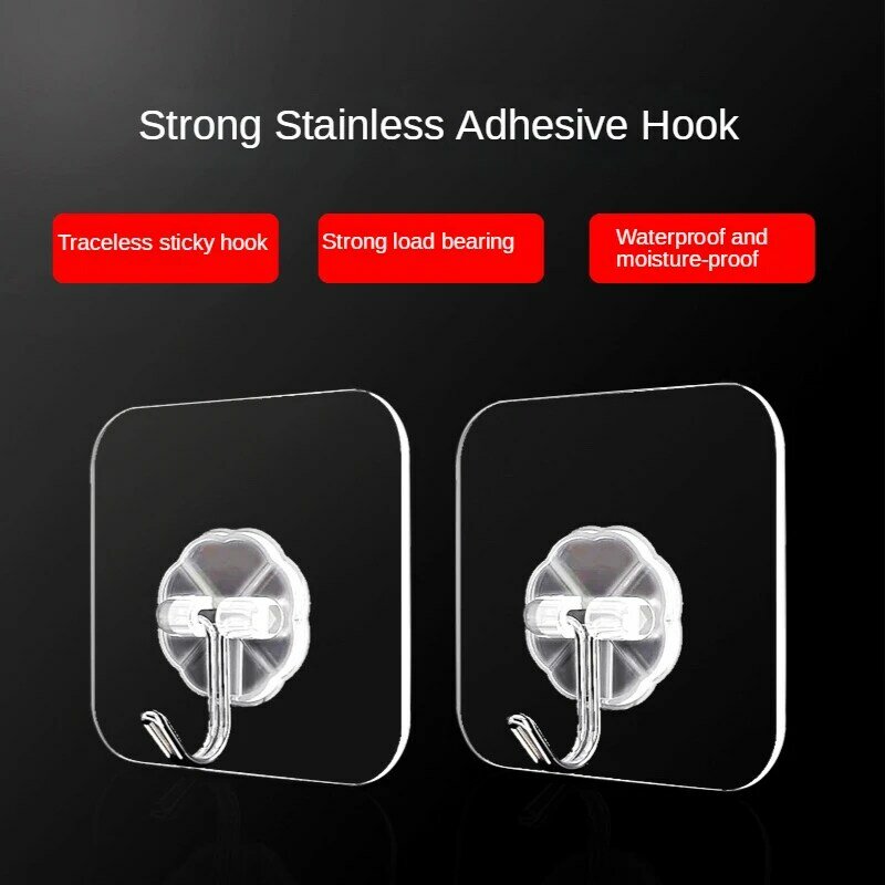 5PCS Stainless Steel Hook Kitchen Key No Trace Viscose Hook Bathroom Transparent Wall Hanging Hook Wall Door Key Nail-free Hook