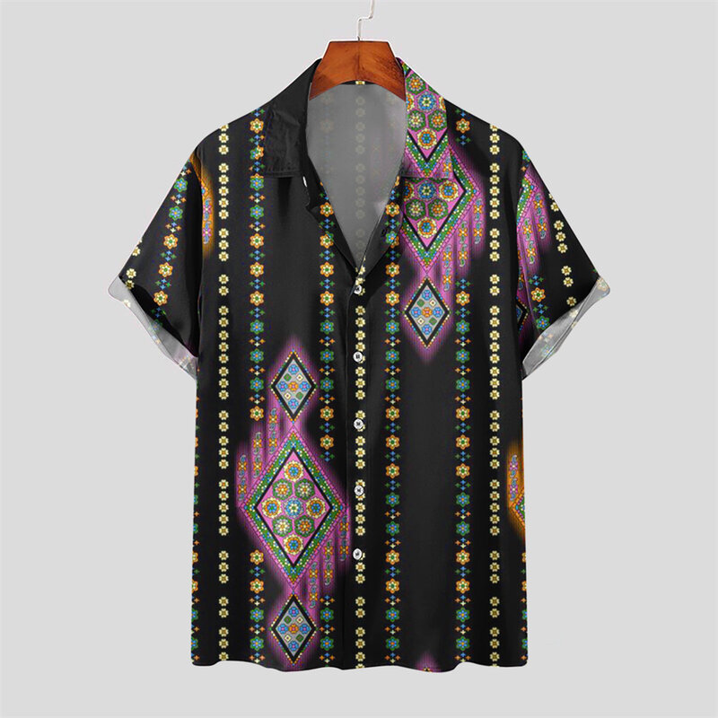Leisure Fashion Hawaiian Retro Boy Short -sleeved Lapel Digital 3D Printing Short -sleeved Shirt