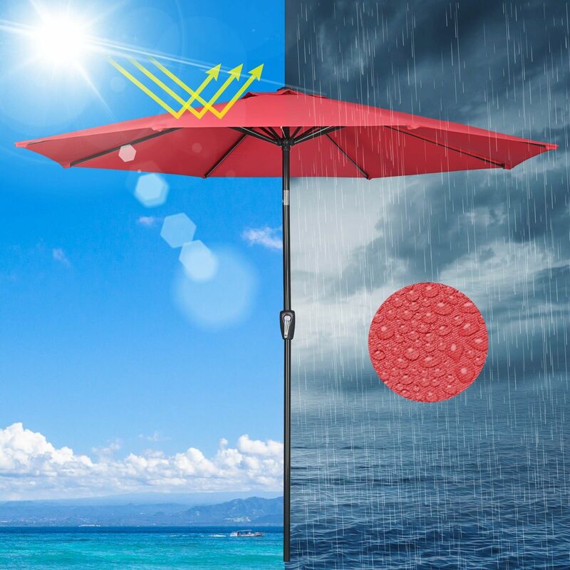 10 피트 야외 우산 파티오 퇴색 저항 파라솔 UV50 + 보호, 레드