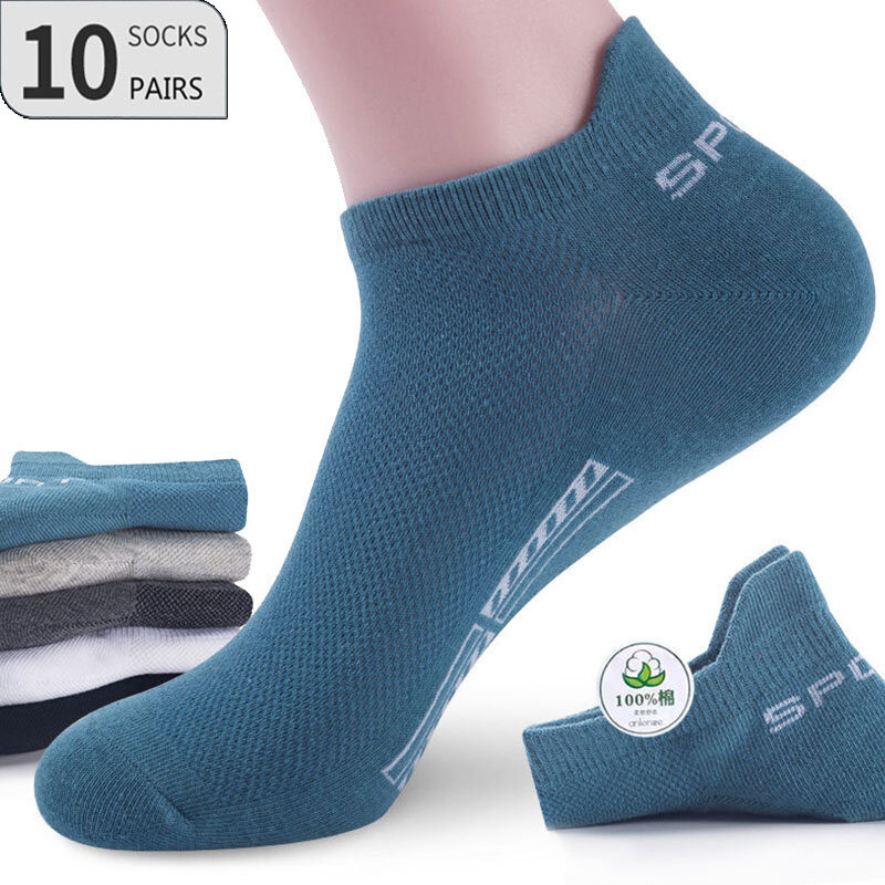 10 Pairs High Quality Men Ankle Socks Breathable Cotton Sports Socks Mesh Casual Athletic Summer Thin Cut Short Sokken Size38-43