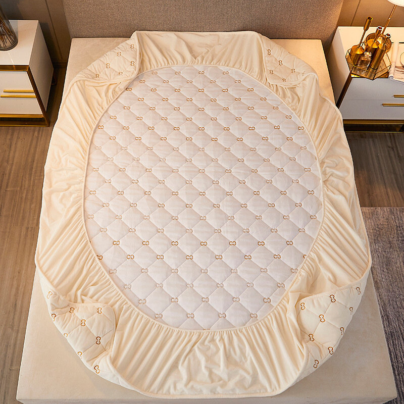 Ropa de cama de lujo, Funda de colchón bordada de 100% algodón, gruesa, suave, acolchada de terciopelo, Protector de colchón, sábana ajustada de algodón